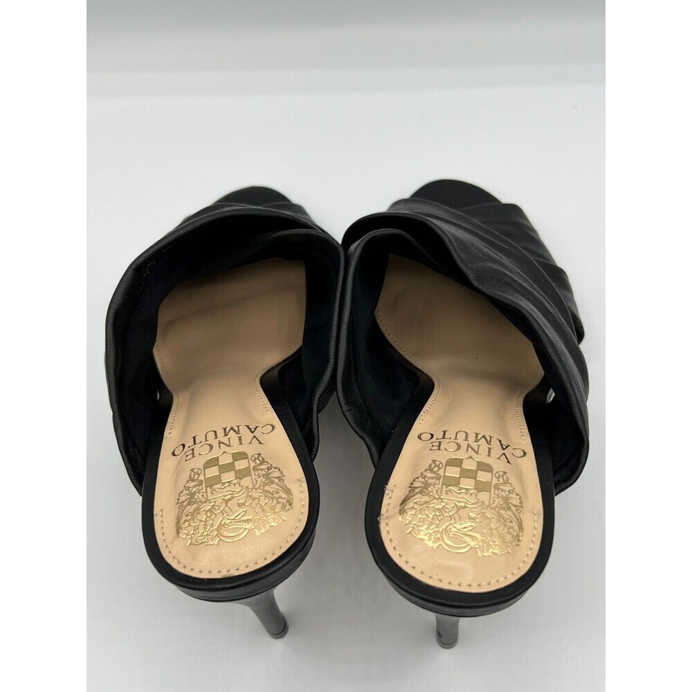 VINCE CAMUTO Clarstie Peep Toe Black Leather Stiletto Heels Sandals 6M - Picture 3 of 9